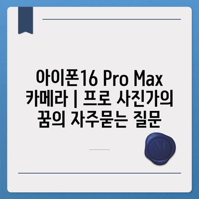 아이폰16 Pro Max 카메라 | 프로 사진가의 꿈