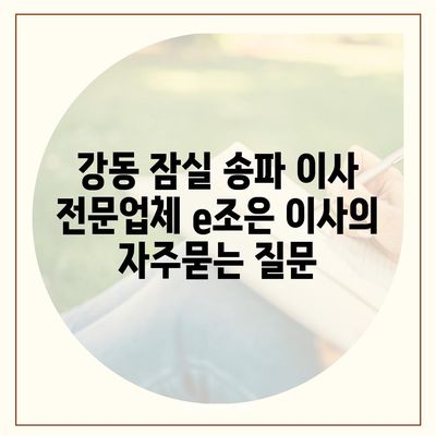 강동 잠실 송파 이사 전문업체 e조은 이사