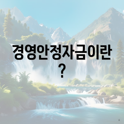 경영안정자금이란?