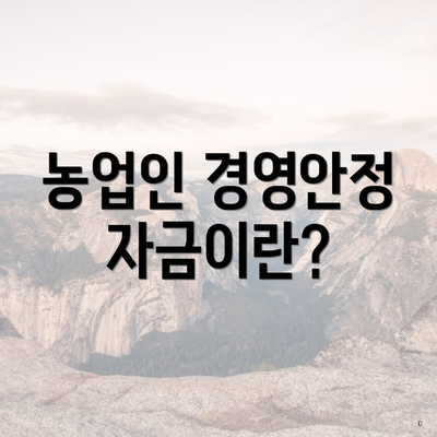 농업인 경영안정자금이란?