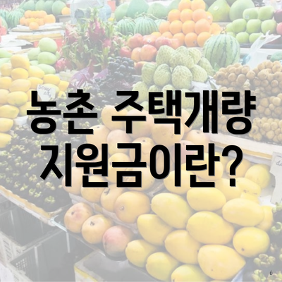 농촌 주택개량 지원금이란?