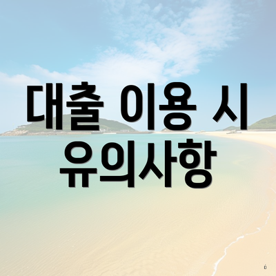 대출 이용 시 유의사항