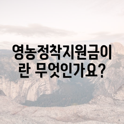 영농정착지원금이란 무엇인가요?